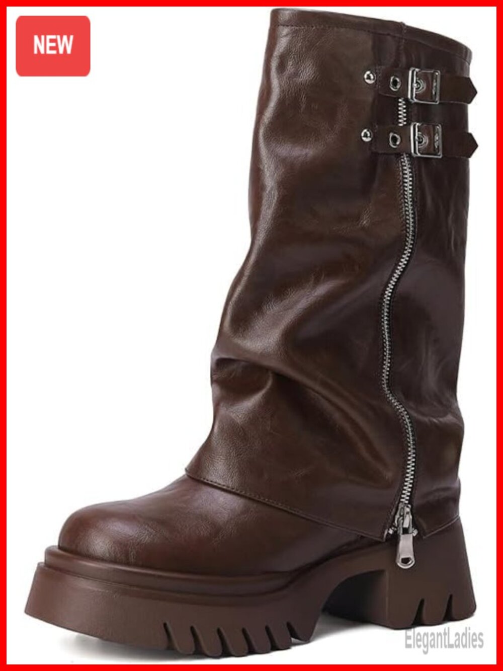 Women's Faux Leather Fold Over Knee High Boots Slouch Wide Calf Riding Boots